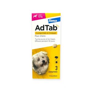 ADTAB 112mg de Lotilaner Antiparasitaire Interne Chien de +2.5 à 5.5kg - 3 Comprimés à Croquer