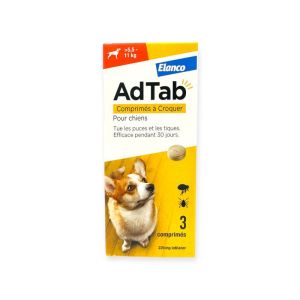 ADTAB 225mg de Lotilaner Antiparasitaire Interne Chien de +5.5 à 11kg - 3 Comprimés à Croquer