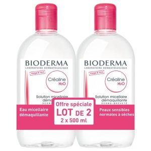 Bioderma Crealine H2O Solution Nettoyante Sans Parfum bipack 2x500ml