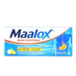 MAALOX MAUX D'ESTOMAC SANS SUCRE 60 comprimés à croquer citron