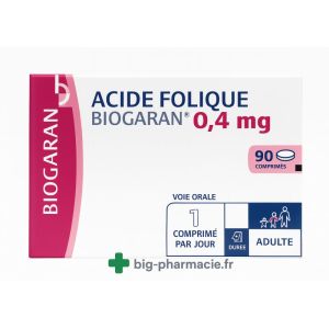 Acide Folique 0.4mg Biogaran, boite de 90