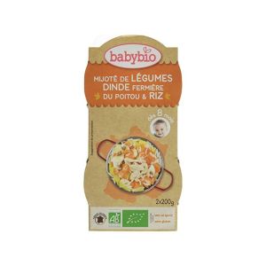 Babybio Mijoté de légumes dinde fermière du poitou, riz dès 8 mois 2*200g