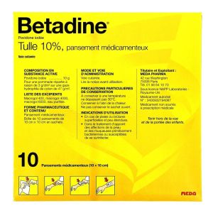 BETADINE TULLE 10%, pansement médicamenteux