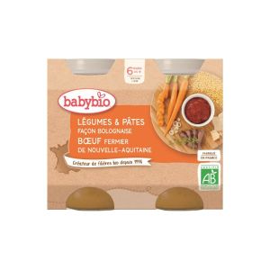 Babybio légumes & pâtes façon bolognaise boeuf fermier d'aquitaine, dès 6mois, 2*200g
