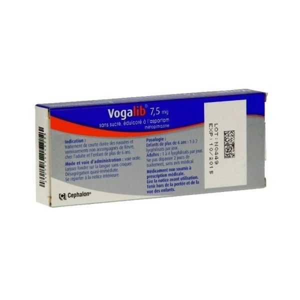 VOGALIB 7,5 mg SANS SUCRE, lyophilisat oral édulcoré à l'aspartam