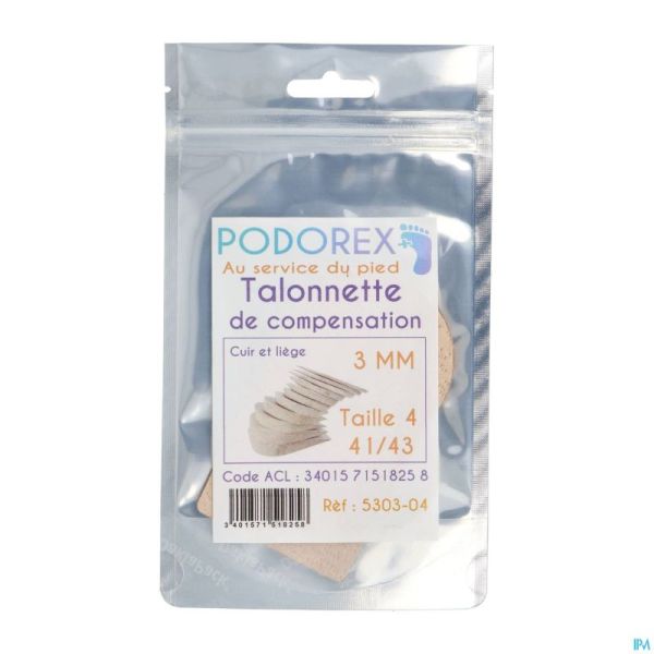 TALONNETTE PODOREX DE COMPENSATION 3mm EN LIEGE ET CUIR
