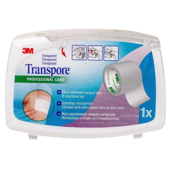 sparadrap 3M Transpore transparent avec dévidoir 25mmx5m