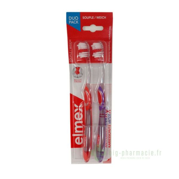 Brosse à dents Elmex anti caries, lot de 2