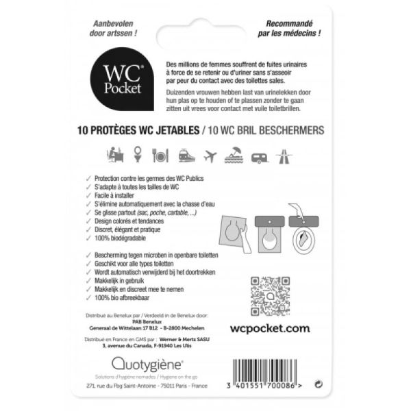 Hygiène Pockets Jetable - Protèges cuvette de toilettes Adulte, 10 unités