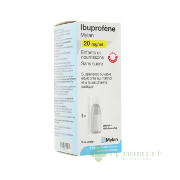 Ibuprofene 20mg/ml Mylan suspension buvable 200ml