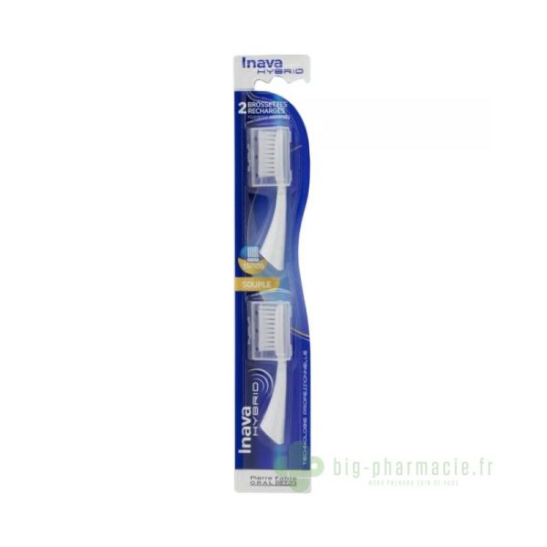 Inava Hybrid - recharge souple pour brosse à dents électrique BLANC lot de 2