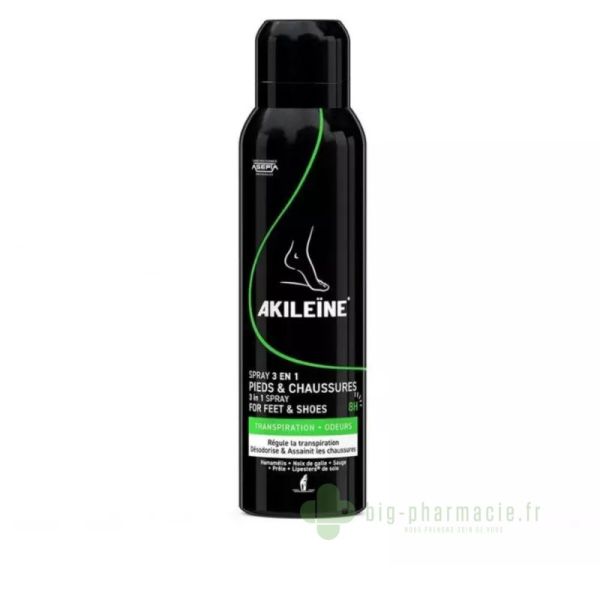 Akileine spray déodorants 3 en 1, pieds et chaussures 150mL