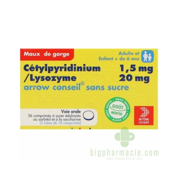 Cetylpyridinium / Lysozyme Arrow Conseil 1,5 Mg/20 Mg Sans Sucre B/36