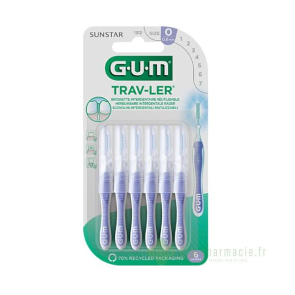Gum Trav-ler Brossettes 1312, iso 0, lot de 6