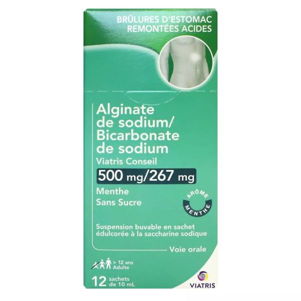 ALGINATE DE SODIUM/BICARBONATE DE SODIUM VIATRIS CONSEIL MENTHE SANS SUCRE