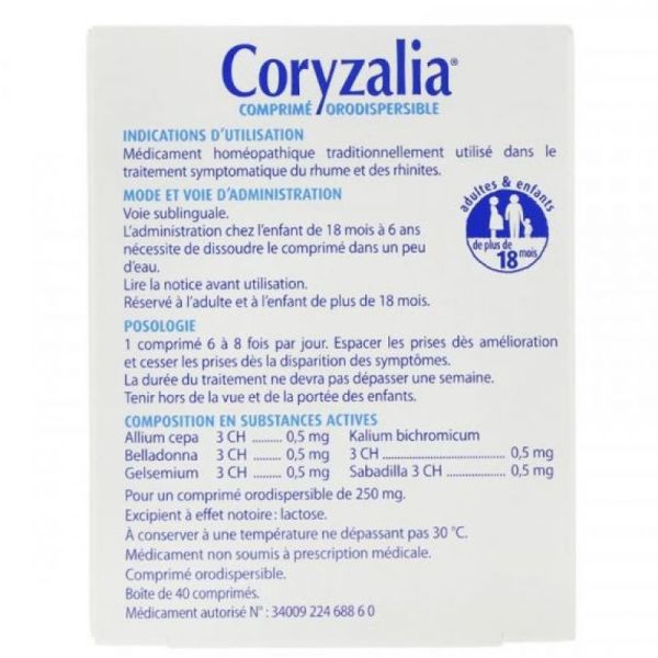 CORYZALIA comprimé orodispersible boite de 40