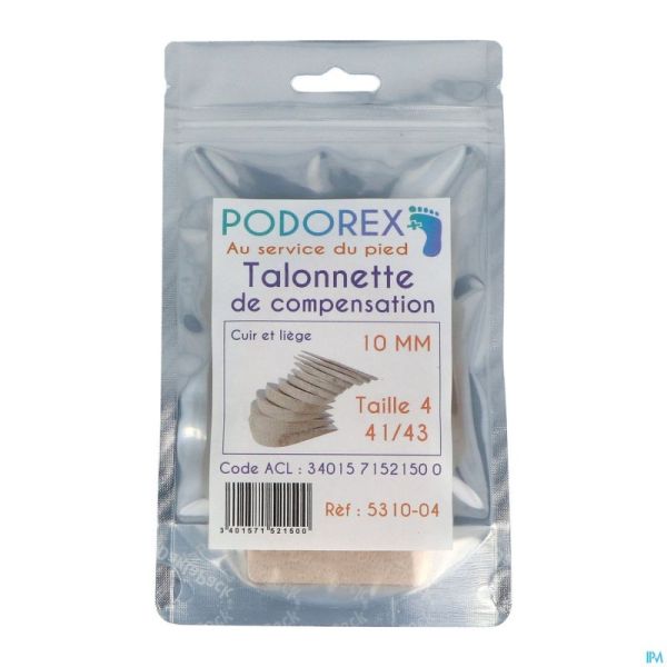 TALONNETTE PODOREX DE COMPENSATION 15mm EN LIEGE ET CUIR