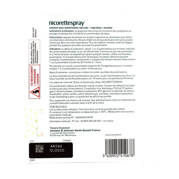 Nicorettespray Menthe Verte 1mg/dose 2 flacons