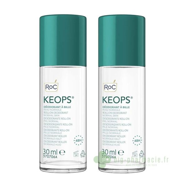 KEOPS Déodorant à Bille 48H - Peaux Normales, 2x30ml